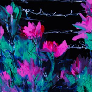 pink green Flowers on black backgroun painting by Kelsey McDonnell