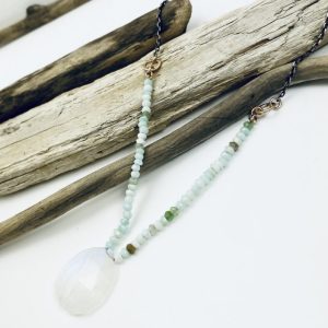Sterling Silver Necklace with Peruvian Opal and Moonstone Laura J Designs