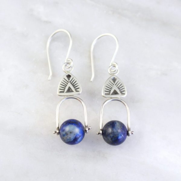Pinned Lapis Southwest Triangle Earrings - Image 2
