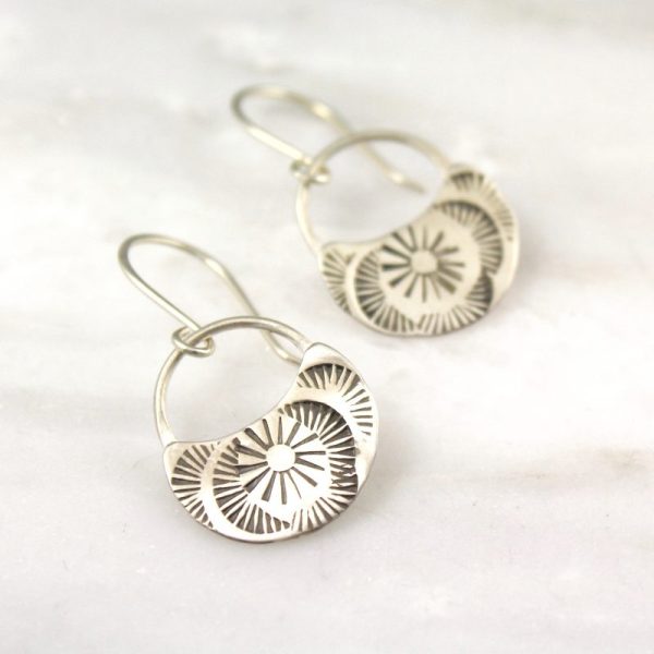 sterling silver Sunburst Swirl Half Moon Earrings by sarah deangelo