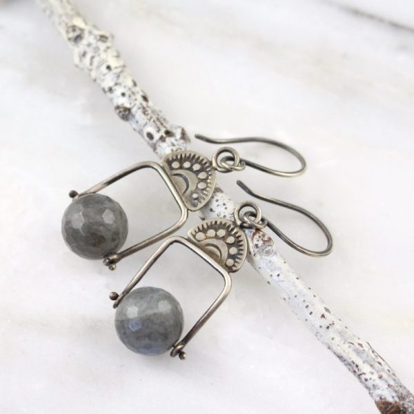 Wanderer Pinned Labradorite Oxidized Silver Earrings