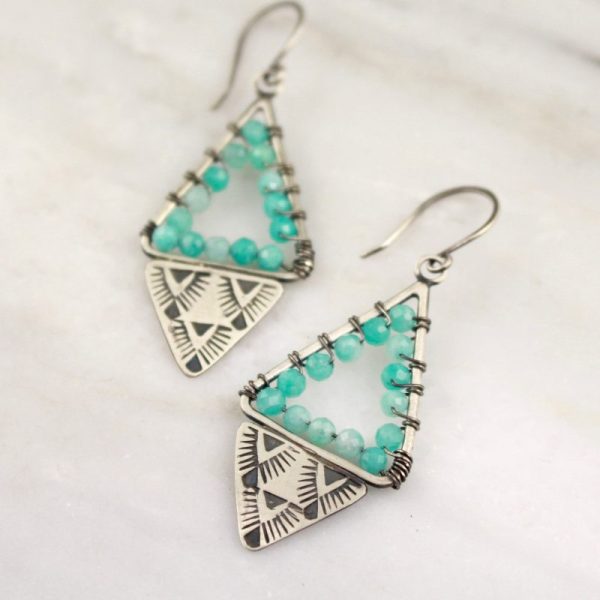 Navajo Triangle Wrapped Amazonite Earrings by Sarah DeAngelo