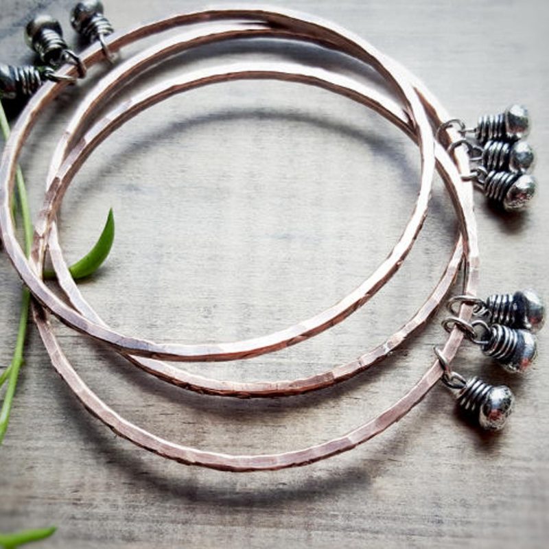 Boho Copper Bangles With Sterling Silver Fringe by Andewyn Moon