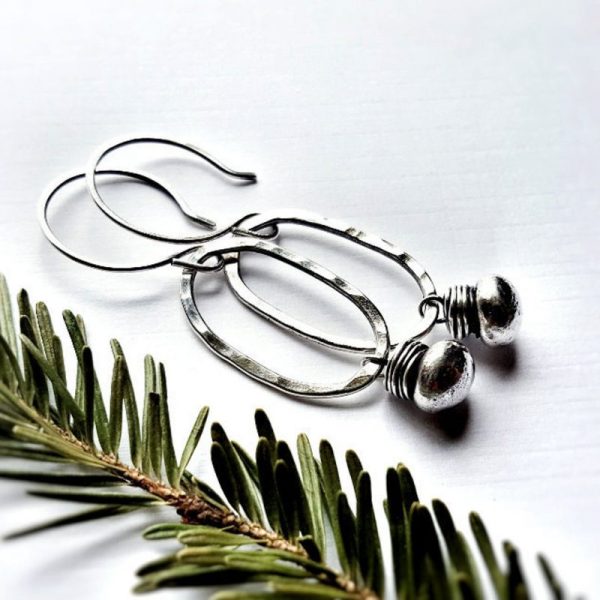 hammered Sterling Silver Fringed Oval Earrings by Andewyn Moon
