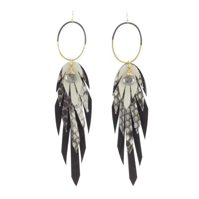 black white feather Pluma Vivo Earrings by bohemi