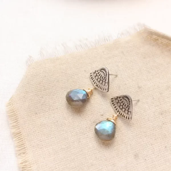 Asmi Triangle Mixed Metal Labradorite Earrings - Image 5