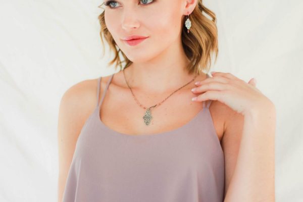 Peacock Cross Peach Moonstone Necklace - Image 2