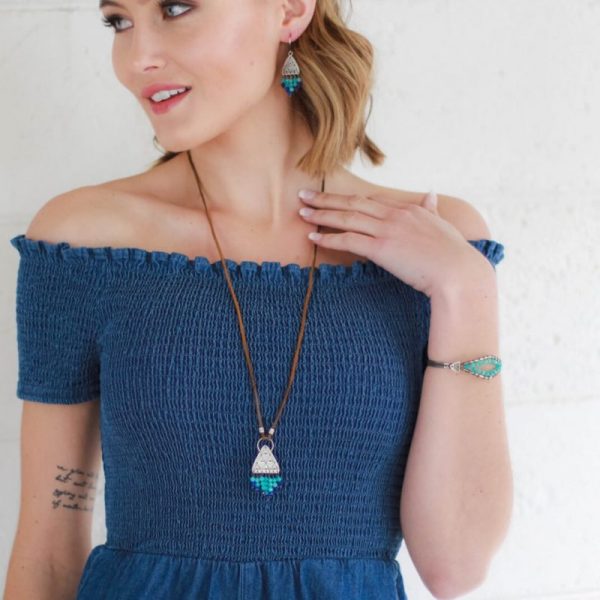 South West Amazonite and Lapis Leather Necklace - Image 3