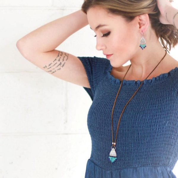 South West Amazonite and Lapis Leather Necklace - Image 2