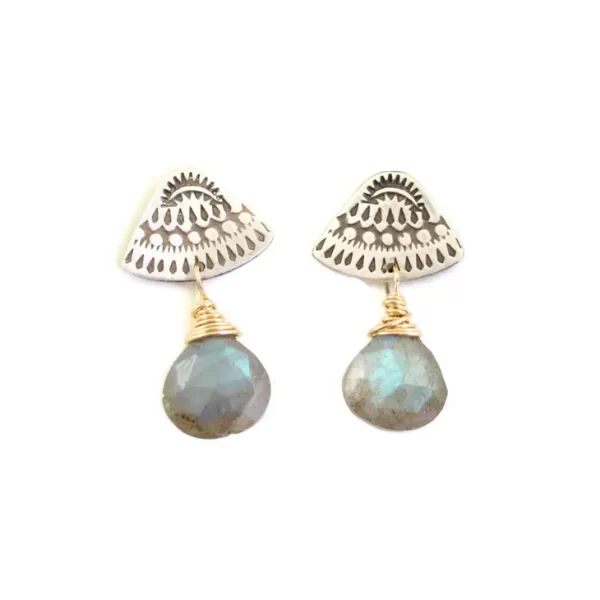 Asmi Triangle Mixed Metal Labradorite Earrings - Image 2