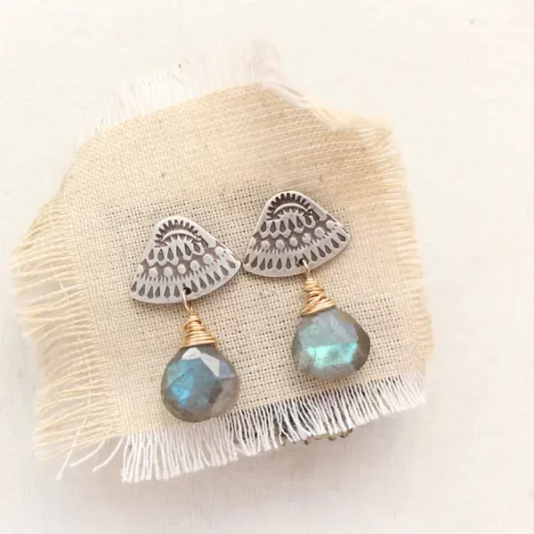 Asmi Triangle Mixed Metal Labradorite Earrings - Image 7