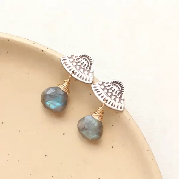 Asmi Triangle Mixed Metal Labradorite Earrings - Image 6