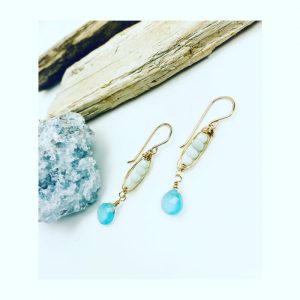 goldfill chalcedony and pearl earring by laura j designs