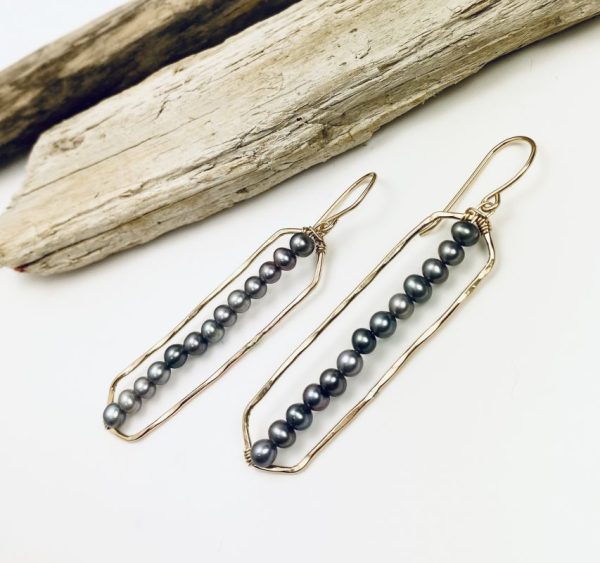 Geometric Earrings with Dark Grey Pearl Laura J Designs