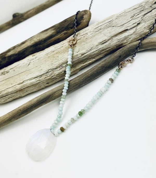 Sterling Silver Necklace with Peruvian Opal and Moonstone Laura J Designs