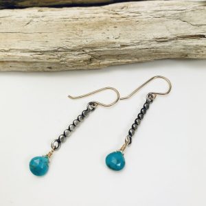 oxidized sterling silver and goldfill earring with turquoise by Laura J Designs