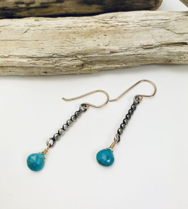 oxidized sterling silver and goldfill earring with turquoise by Laura J Designs