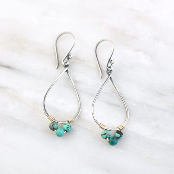 Turquoise Wrapped Teardrop Mixed Metal Hoop Earrings Sarah Deangelo