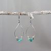 Turquoise Wrapped Teardrop Mixed Metal Hoop Earrings - Image 3