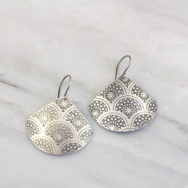 Scalloped Stars Printed Silver Fan Earrings - Image 2