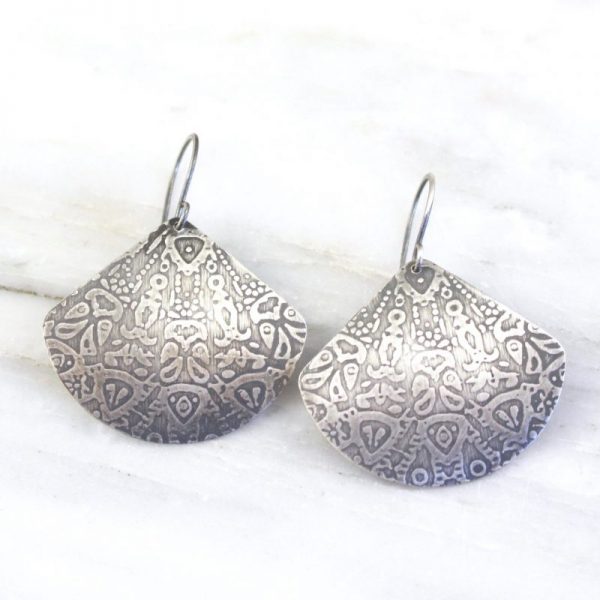 Antique Lace Silver Fan Earrings - Image 2