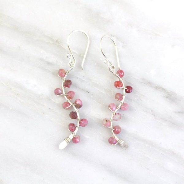 Pink Tourmaline Wrapped Vine Silver Earrings Sarah Deangelo