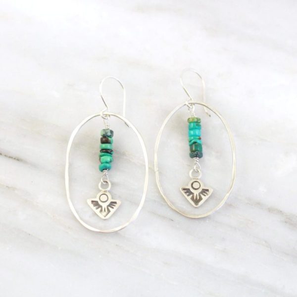 Thunderbird Mini Oval Hoop and Turquoise Earrings Sarah Deangelo
