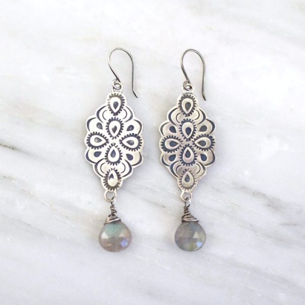 Peacock Mandala and Labradorite Statement Earrings Sarah Deangelo