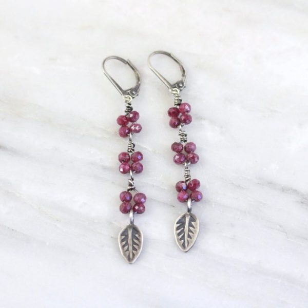 Long Ruby and Leaf Earrings Sarah Deangelo