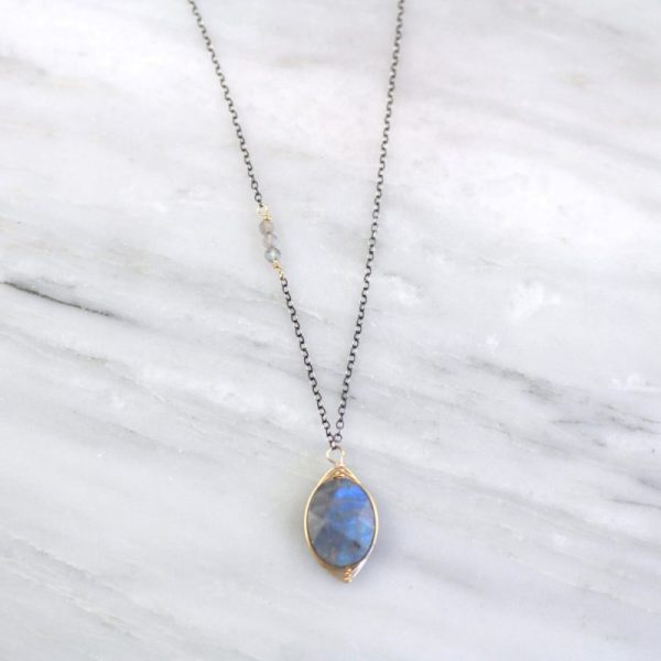 Wrapped Labradorite Oval Mixed Metal Necklace Sarah Deangelo