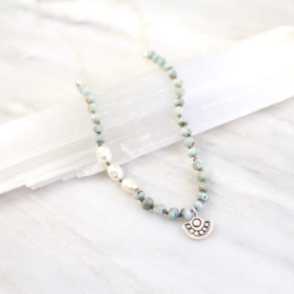 Wanderer Larimar and Pearl Mini Charm Necklace Sarah Deangelo