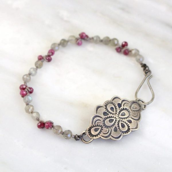 Peacock Mandala Knotted Labradorite and Ruby Bracelet Sarah Deangelo