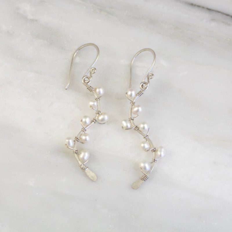 Pearl Wrapped Silver Vine Earrings Sarah Deangelo