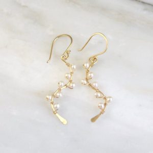 Pearl Wrapped Gold Vine Earrings Sarah Deangelo