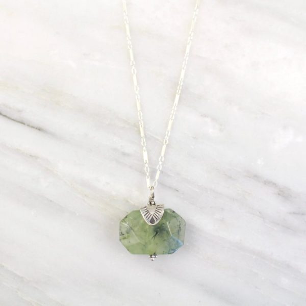 Southwest Triangle Capped Prehnite Silver Necklace Sarah Deangelo
