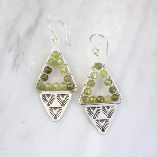 Navajo Triangle Wrapped Green Garnet Earrings Sarah Deangelo