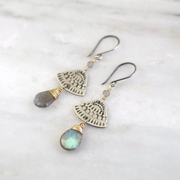 Asmi Triangle Mixed Metal Labradorite Earrings - Image 3