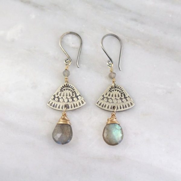 Asmi Triangle Mixed Metal Labradorite Earrings Sarah Deangelo