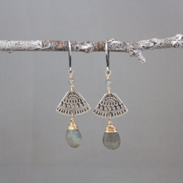 Asmi Triangle Mixed Metal Labradorite Earrings - Image 4