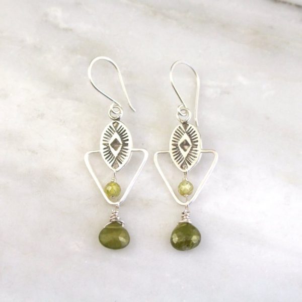 Southwest Triangle Green Garnet Dangle Earrings Sarah Deangelo