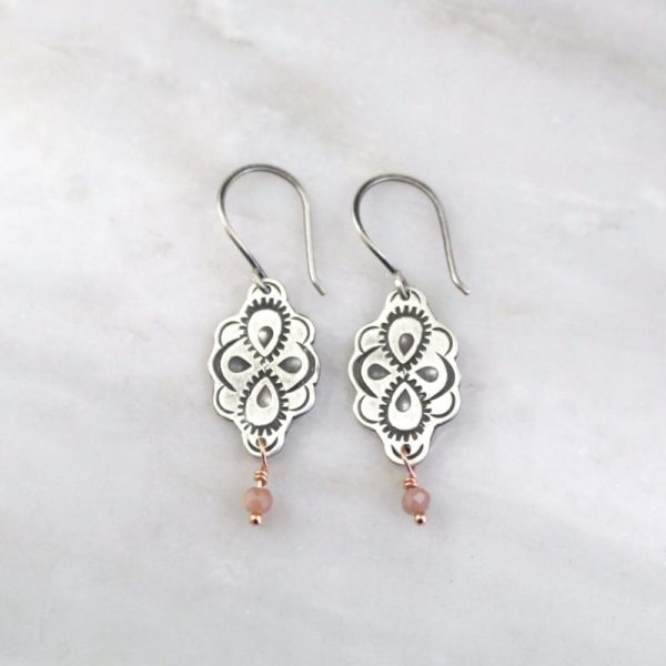 Peacock Mandala Peach Moonstone Dangle Earrings Sarah Deangelo