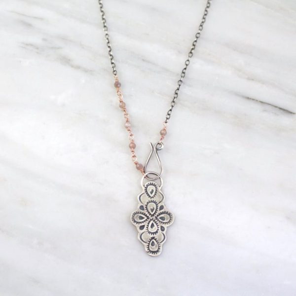 Peacock Cross Peach Moonstone Necklace Sarah Deangelo