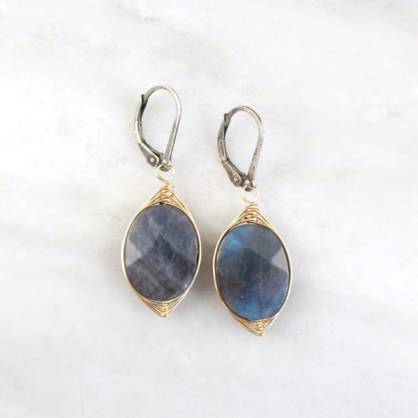Wrapped Labradorite Oval Mixed Metal Earrings Sarah Deangelo