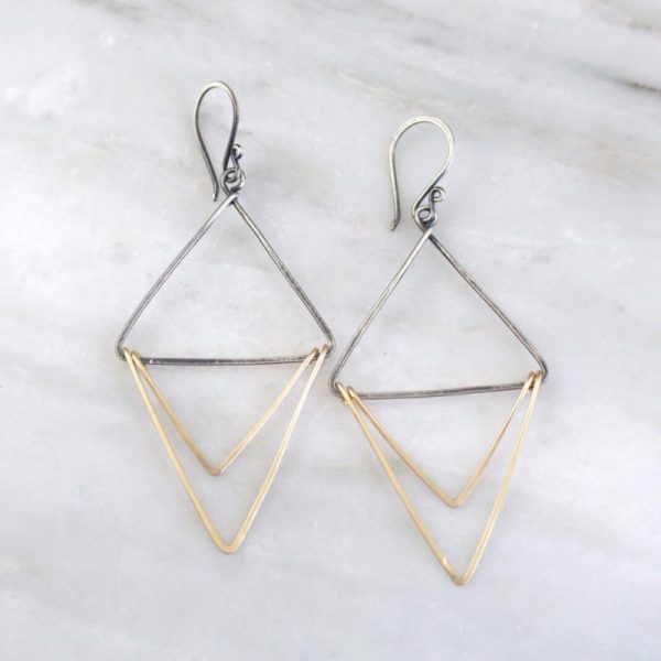 Mixed Metal Triple Triangle Hoop Earrings Sarah Deangelo