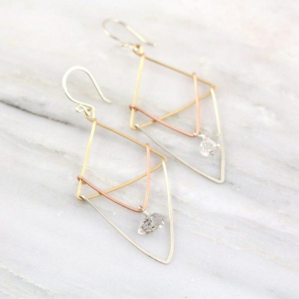 Triple Layered Triangle Herkimer Diamond Earrings - Image 2