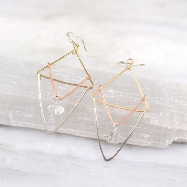 Triple Layered Triangle Herkimer Diamond Earrings - Image 3
