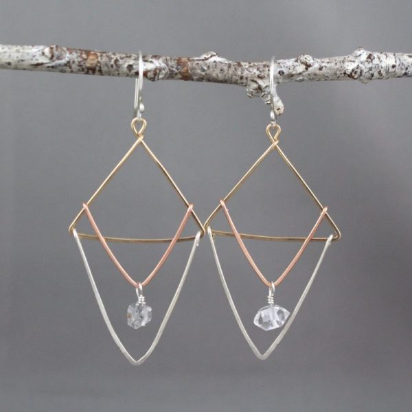 Triple Layered Triangle Herkimer Diamond Earrings - Image 5
