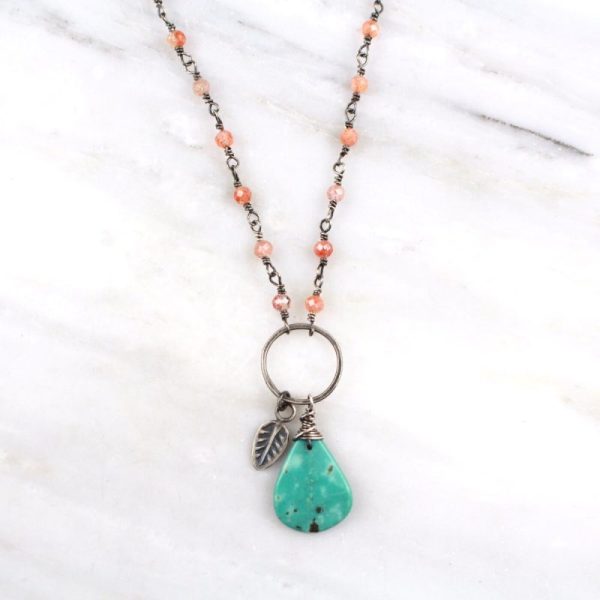 Leaf Charm Turquoise and Sunstone Necklace Sarah Deangelo
