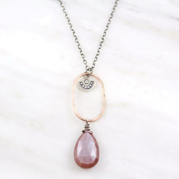 Wanderer Long Peach Moonstone Necklace Sarah Deangelo