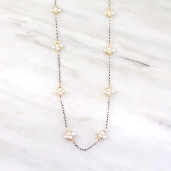 Pearl Satellite Mixed Metal Necklace Sarah Deangelo